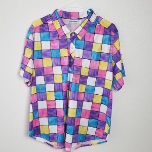 Vintage Bold Watercolor Square Print Blouse